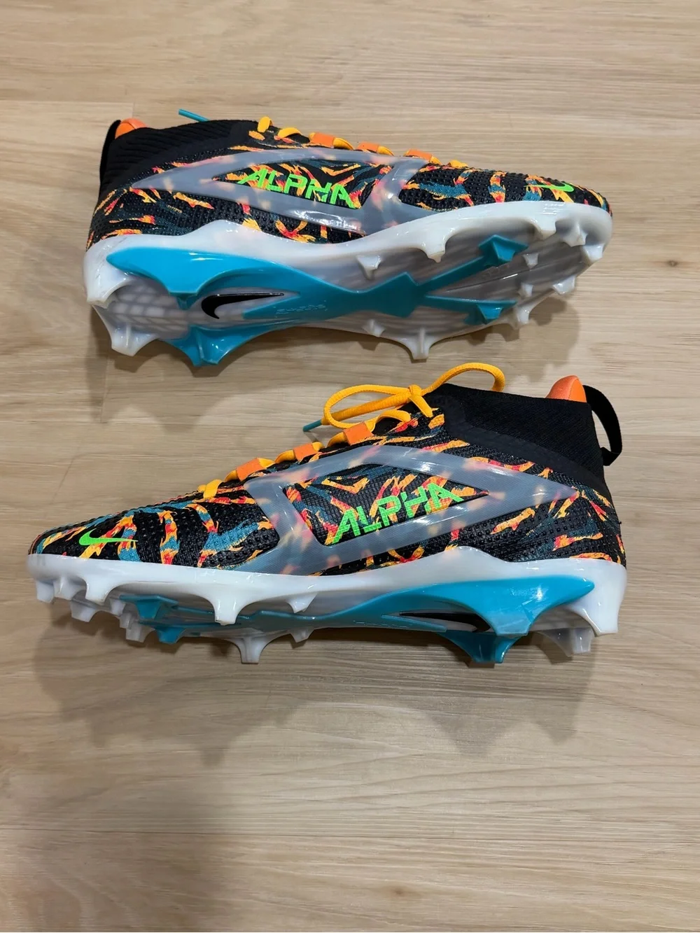Nike Alpha Menace 4 Elite Cleat Travis Kelce Black, Orange, Yellow, Green, Blue
